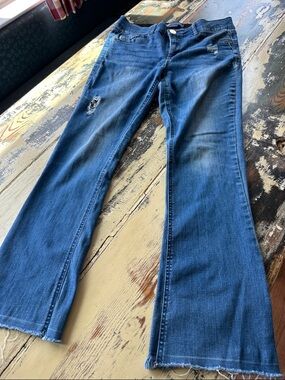 Democracy Medium Blue Distressed Flare Jeans